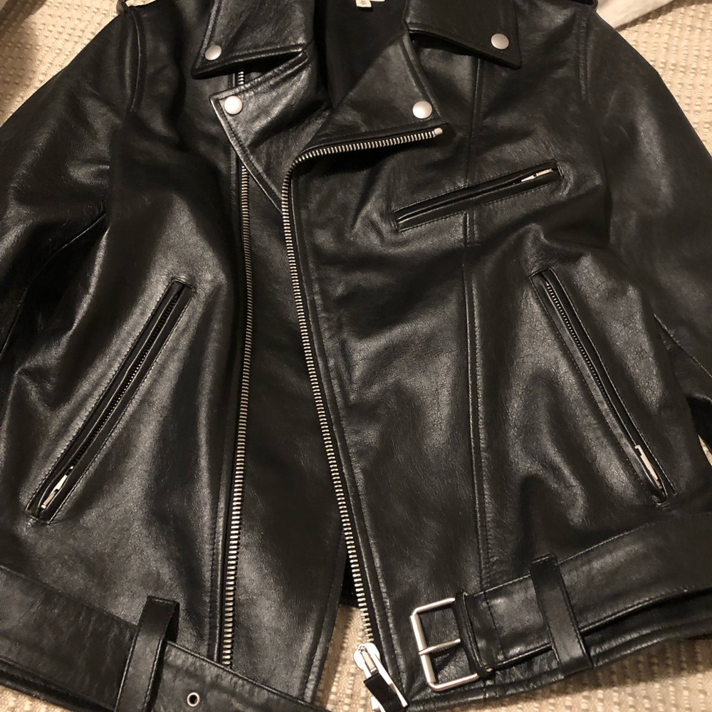 Ag Adriano Goldschmied Black Leather Moto Jacket - Picture 2 of 12